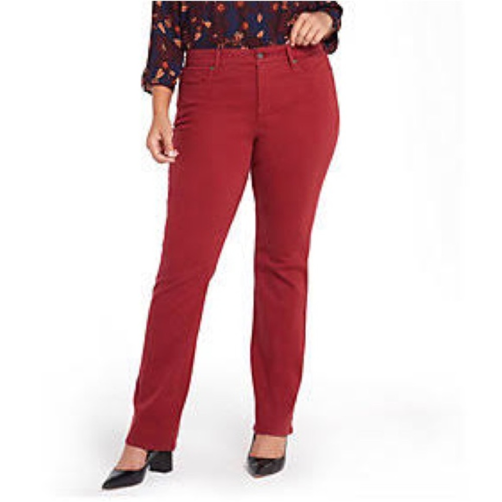NYDJ NWT Lift Tuck Technology Marilyn Straight, fine corduroy red pants 14 P/10P